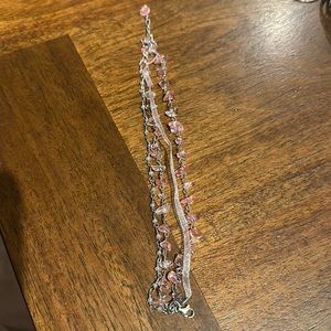 Pink Stone and ribbon bracelet